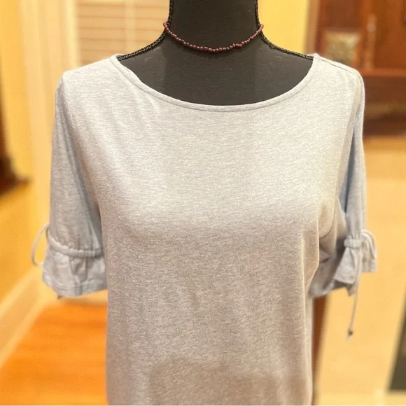 Michael Kors Tencel Blouse Top Ruched Sleeve Chambray - Picture 3 of 8